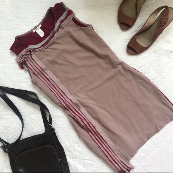 Esley Shift Dress Raw Fringe Red Light Blue Light Pink Size M - Picture 6 of 10